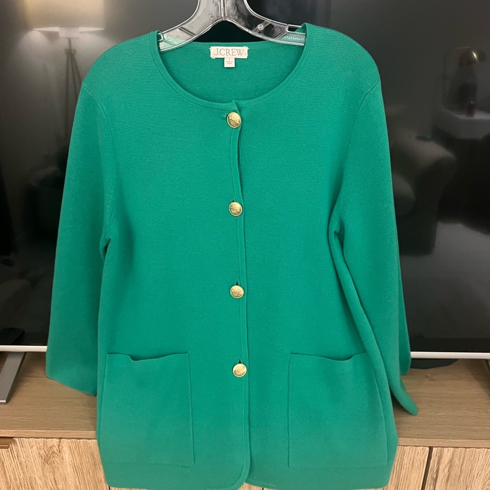 J. Crew Green Cardigan Sweater with Classic Silhouette